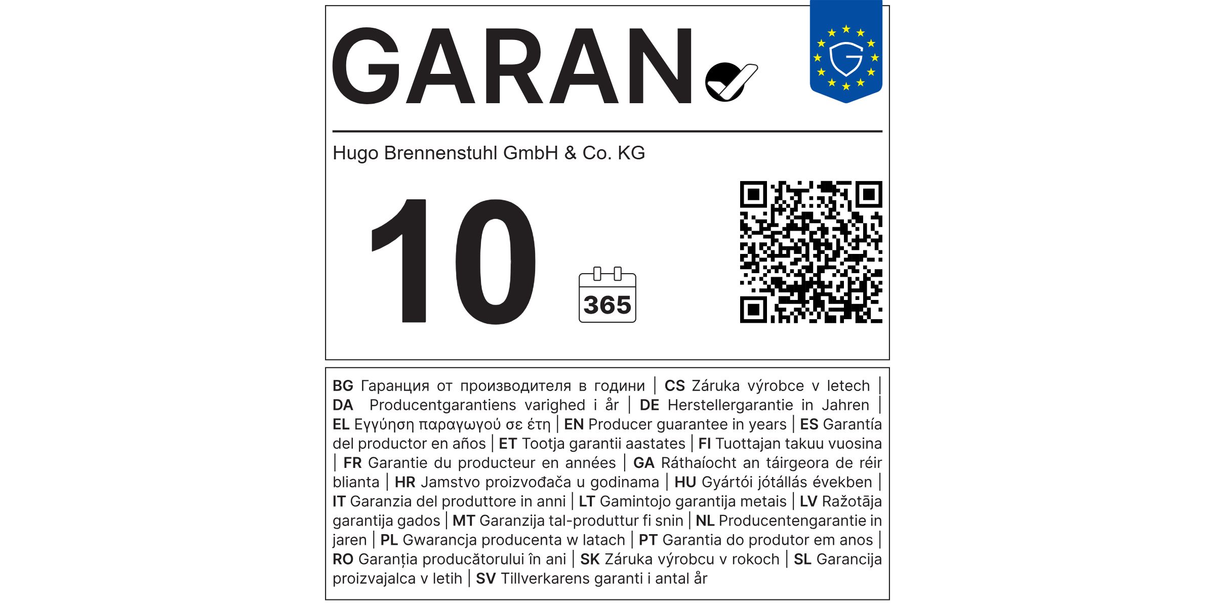 l’étiquette de garantie UE de 3 ans