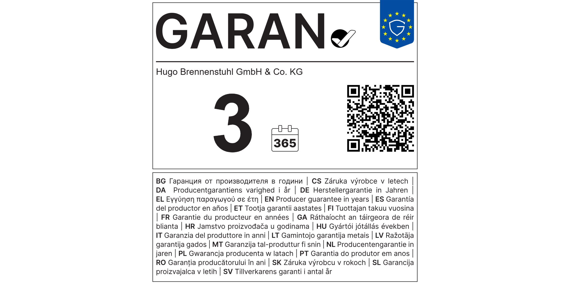 l’étiquette de garantie UE de 3 ans