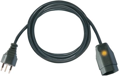 Verlängerungskabel (Kunststoff-Kabel) mit Funktionsleuchte, T12 Stecker, T13 Kupplung, 3m Kabel H05VV-F 3G1,0 schwarz *CH*
