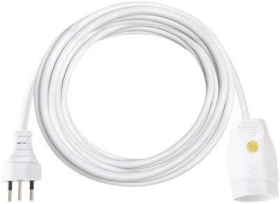 Verlängerungskabel (Kunststoff-Kabel) mit Funktionsleuchte, T12 Stecker, T13 Kupplung, 5m Kabel H05VV-F 3G1,0 weiss *CH*