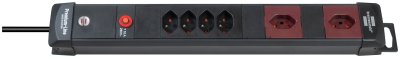 Premium-Line Technik Steckdosenleiste 4+2-fach schwarz/bordeaux 3m H05VV-F 3G1,5 2 Steckdosen mit spezieller 90°- Steckdosenanordnung *CH*