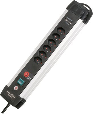Premium-Alu-Line Steckdosenleiste mit USB-Ladefunktion 6-fach 3m H05VV-F 3G1,5 *CH*