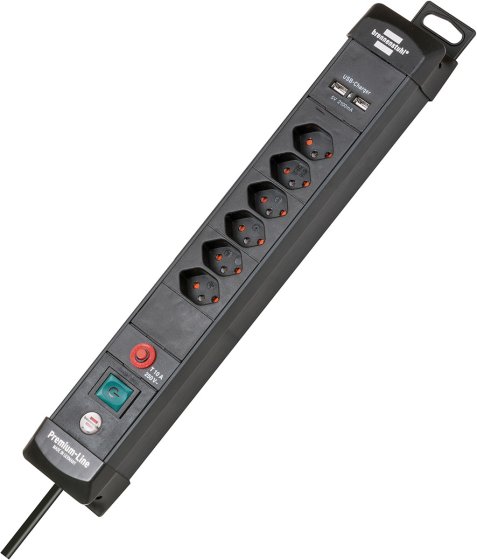 Premium-Line Steckdosenleiste mit 2x USB-Ladefunktion 6-fach schwarz 3m H05VV-F3G1,5 *CH*  - Produktbild