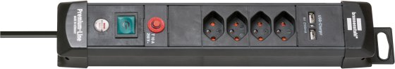 Premium-Line Steckdosenleiste mit 2x USB-Ladefunktion 4-fach schwarz 3m H05VV-F3G1,5 *CH*  - Produktbild