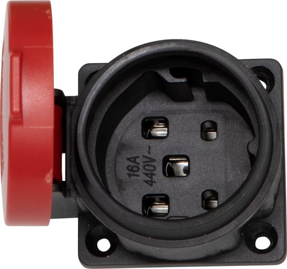Einbaudose Typ25, 400V/16A, mit Klappdeckel, rot/schwarz, IP55  - Produktbild