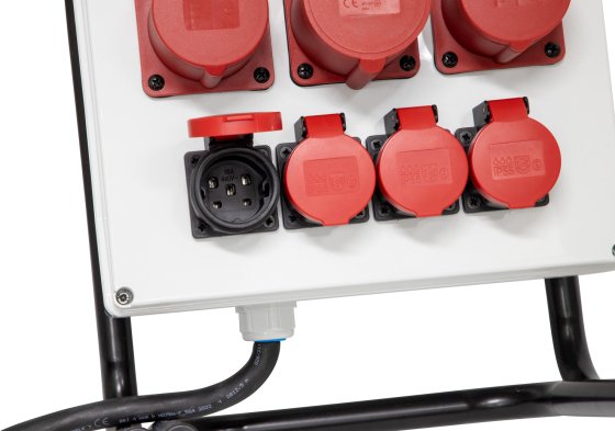 Stromverteiler BSV 4/32 FI+LS, 1x CEE 400/32A, 2x CEE 400V/16A, 4x Steckdosen T25 (IP55) *CH* - Produktansicht