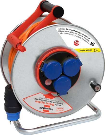 Garant SK  290 + Bretec Kabelrolle, 3x Steckdose T13, Stecker T13, Kabel 50m AT-N07V3V3-F 3G1,5 orange, CH Stecksystem IP55 - Produktbild