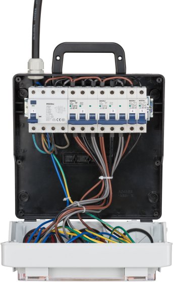 Wandstromverteiler 32A, 1x CEE 400V/32A, 1x CEE 400V/16A, 2x Typ T23 (IP55), 2x Typ T25 (IP55) *CH* - Produktansicht