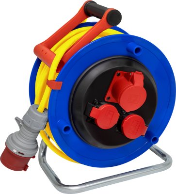 BAT ST 290 Kabelrolle, 2x Steckdose T25, 1x CEE-Steckdose 400V/16A, CEE-Stecker 400V/16A, 25m N07V3V3-F 5G1.5 gelb, CH Stecksystem IP55