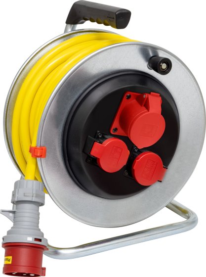 BAT SK 290 CEE-Kabelrolle, 2x Steckdose T25, 1x CEE 400V/16A, CEE-Stecker 400V/16A, 25m N07V3V3-F 5G2,5 gelb, CH Stecksystem IP55 - Produktbild