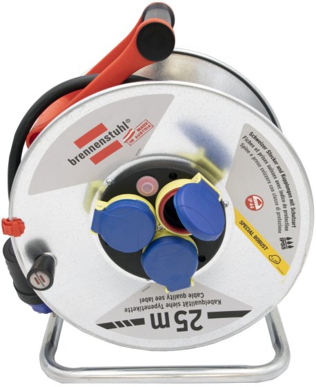 Kabeltrommel Garant SK f&uuml;r Ausseneinsatz, CH Stecksystem IP55, 3x T23 Steckdosen, T23 Stecker, Kabel 25m RN07-F 3G2,5, schwarz - Produktansicht