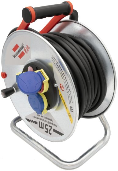 Kabeltrommel Garant SK f&uuml;r Ausseneinsatz, CH Stecksystem IP55, 3x T23 Steckdosen, T23 Stecker, Kabel 25m RN07-F 3G2,5, schwarz - Produktansicht