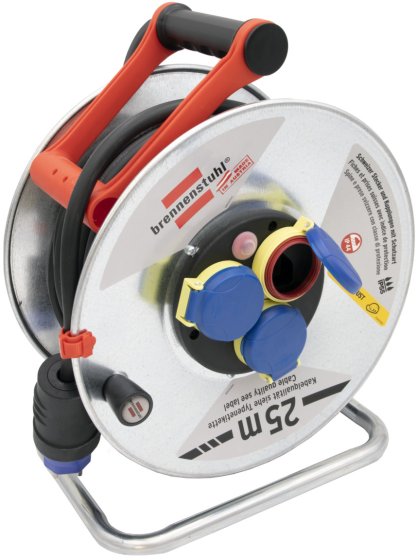 Kabeltrommel Garant SK f&uuml;r Ausseneinsatz, CH Stecksystem IP55, 3x T23 Steckdosen, T23 Stecker, Kabel 25m RN07-F 3G2,5, schwarz - Produktbild