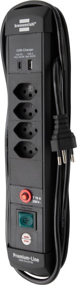 Premium-Line Steckdosenleiste 4-fach mit USB C PD 30W und USB A 18W schwarz 3m H05VV-F 3G1,5 - Produktbild
