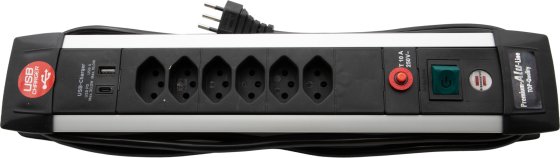 Premium-Alu-Line Steckdosenleiste 6-fach mit USB C PD 30W und USB A 18W 3m H05VV-F3G1,5 - Produktbild