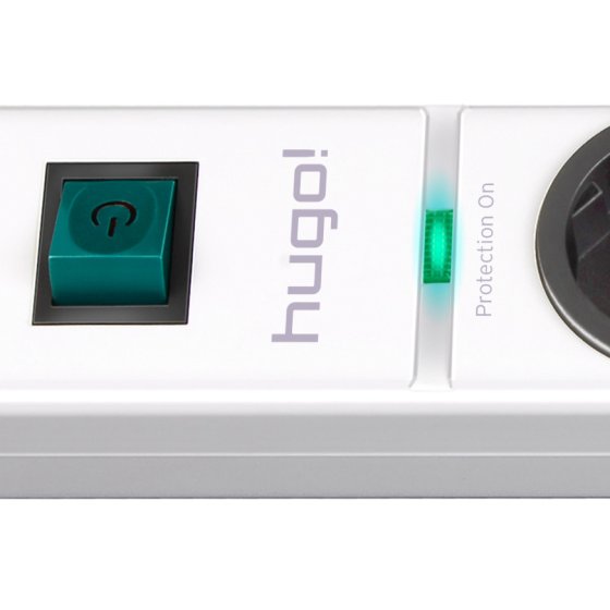 hugo! 19.500A &Uuml;berspannungsschutz-Steckdosenleiste 8-fach wei&szlig; 2m H05VV-F 3G1,5 - Produktansicht