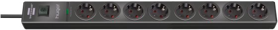 hugo! 19.500A &Uuml;berspannungsschutz-Steckdosenleiste 8-fach anthrazit 2m H05VV-F 3G1,5 - Produktbild