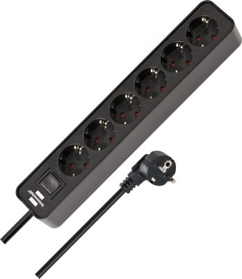 Ecolor Steckdosenleiste 6-fach schwarz 1,5m H05VV-F 3G1,5