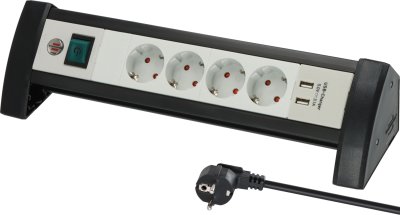 Premium-Office-Line Steckdosenleiste mit USB-Ladefunktion 4-fach schwarz/lichtgrau 1,8m H05VV-F 3G1,5