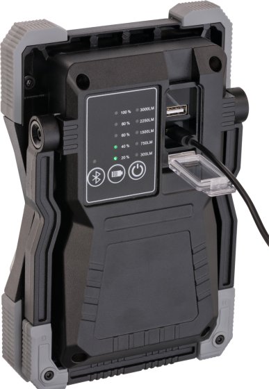 Akku LED Arbeitsstrahler RUFUS 3010 MA, 3000lm, IP65, mit Bluetooth&reg; Lautsprecher - Produktansicht