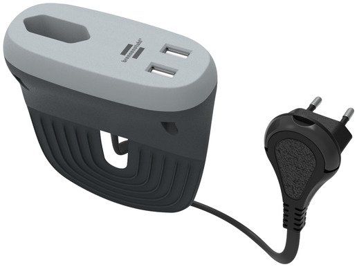 brennenstuhl&reg;estilo Sofa-Steckdose mit Ladefunktion 1xEuro-Steckdose und 2xUSB-Charger anthrazit/grau - Produktansicht