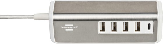 brennenstuhl&reg;estilo USB-Multiladeger&auml;t mit 1,5m Textilkabel 4x USB + 1x USB C Power Delivery - Produktansicht