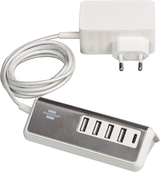 brennenstuhl&reg;estilo USB-Multiladeger&auml;t mit 1,5m Textilkabel 4x USB + 1x USB C Power Delivery - Produktansicht