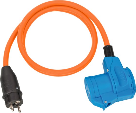 Camping-/Maritim-Adapterkabel IP44 1,5m orange H07RN-F 3G2,5 Schutzkontakt-Stecker, Winkelkupplung CEE 230V/16A - Produktbild