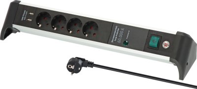 Alu-Office-Line 60.000A Überspannungsschutz-Steckdosenleiste mit USB-Ladefunktion 4-fach 1,8m H05VV-F 3G1,5