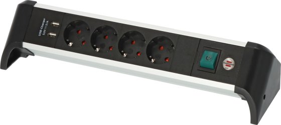 Alu-Office-Line Steckdosenleiste mit USB-Ladefunktion 4-fach 1,8m H05VV-F 3G1,5 - Produktansicht