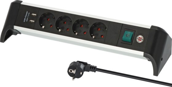 Alu-Office-Line Steckdosenleiste mit USB-Ladefunktion 4-fach 1,8m H05VV-F 3G1,5 - Produktbild