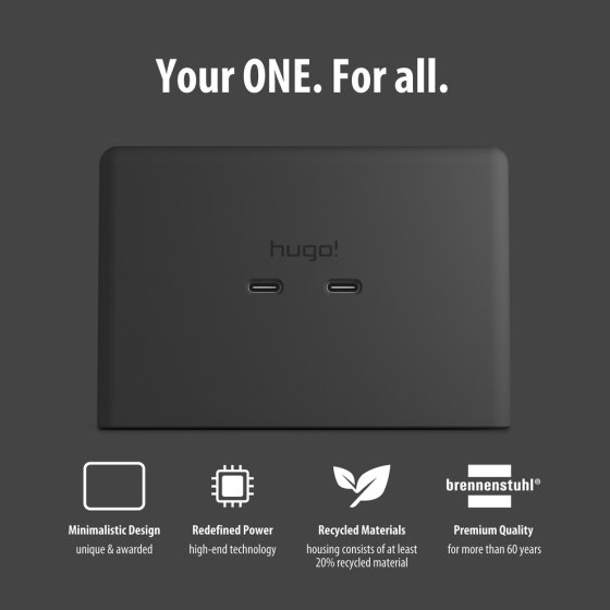 hugo! ONE Steckdosenwürfel mit USB C 20W PD deep black - Anwendungsbild