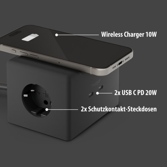 hugo! ONE Steckdosenwürfel mit USB C 20W PD deep black - Anwendungsbild