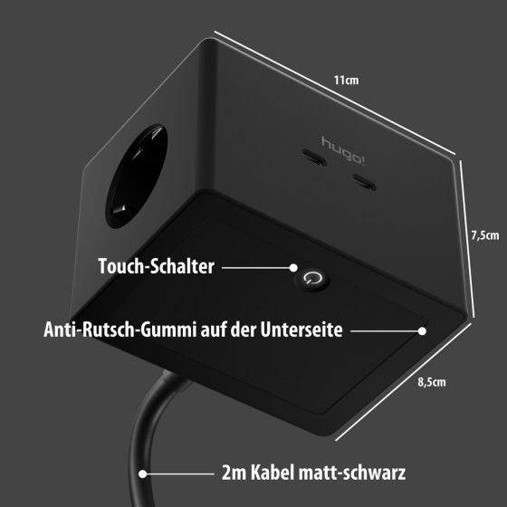 hugo! ONE Steckdosenwürfel mit USB C 20W PD deep black - Anwendungsbild