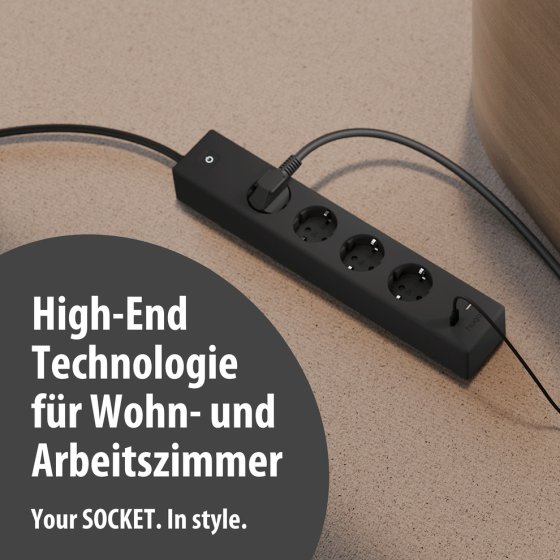 hugo! SOCKET Steckdosenleiste 4-fach, USB C 20W PD, deep black - Anwendungsbild
