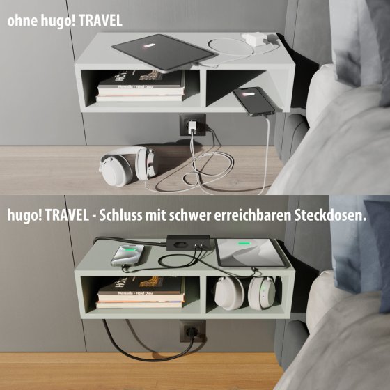 hugo! TRAVEL Steckdosenleiste mit USB C 20W PD und Euro Steckdose, deep black - Anwendungsbild