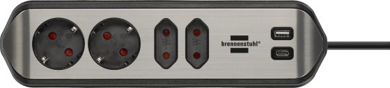 brennenstuhl&reg;estilo Ecksteckdosenleiste 4-fach mit USB A und USB C PD 30W silber/schwarz - Produktansicht