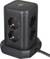 Steckdosenturm 8-fach mit 2x USB A, 1x USB C Power Delivery schwarz 2m H05VV-F3G1.5 - Produktansicht