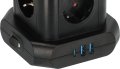 Steckdosenturm 8-fach mit 2x USB A, 1x USB C Power Delivery schwarz 2m H05VV-F3G1.5 - Produktansicht