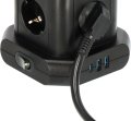 Steckdosenturm 8-fach mit 2x USB A, 1x USB C Power Delivery schwarz 2m H05VV-F3G1.5 - Produktansicht