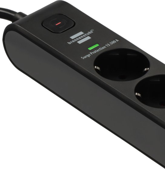 &Uuml;berspannungsschutz-Steckdosenleiste 6-fach 13.500 A mit 1x USB C PD 20W, 1x USB A 20W, 2m H05VV-F 3G1,5 schwarz/anthrazit - Produktansicht