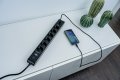 &Uuml;berspannungsschutz-Steckdosenleiste 6-fach 45.000 A mit 2x USB C PD 36W, 1x USB A 36W, 2m H05VV-F 3G1,5 schwarz - Anwendungsbild