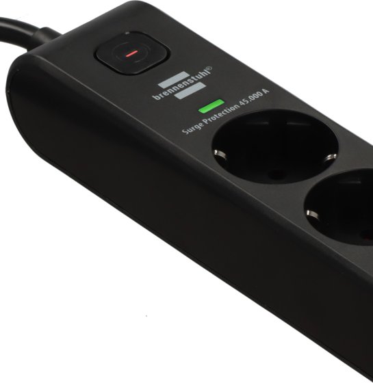&Uuml;berspannungsschutz-Steckdosenleiste 6-fach 45.000 A mit 2x USB C PD 36W, 1x USB A 36W, 2m H05VV-F 3G1,5 schwarz - Produktansicht