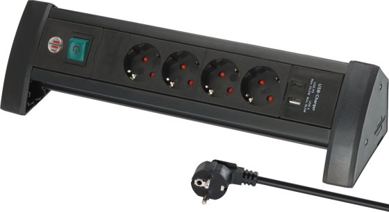 Premium Office-Line Steckdosenleiste 4-fach schwarz mit USB C PD 30W und USB A 18W, 1,8m H05VV-F3G1,5 - Produktbild