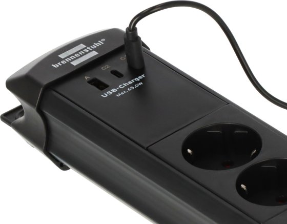 Premium-Line Steckdosenleiste 4-fach mit 2x USB C PD 65W und USB A 18W, schwarz 3m H05VV-F3G1.5 - Produktansicht