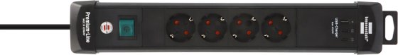 Premium-Line Steckdosenleiste 4-fach mit 2x USB C PD 65W und USB A 18W, schwarz 3m H05VV-F3G1.5 - Produktansicht