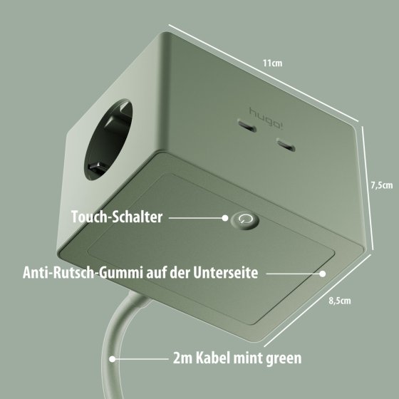 hugo! ONE Steckdosenwürfel mit USB C 20W PD mint green - Anwendungsbild