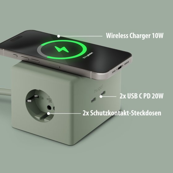 hugo! ONE Steckdosenwürfel mit USB C 20W PD mint green - Anwendungsbild