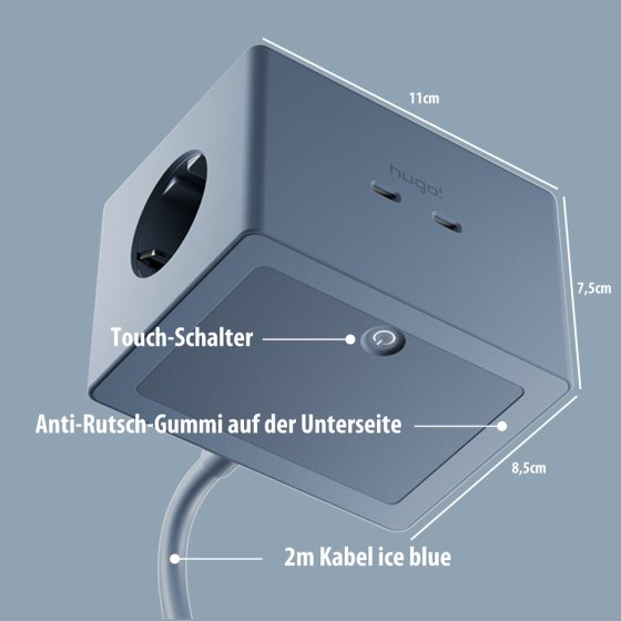 hugo! ONE Steckdosenwürfel mit USB C 20W PD ice blue - Anwendungsbild