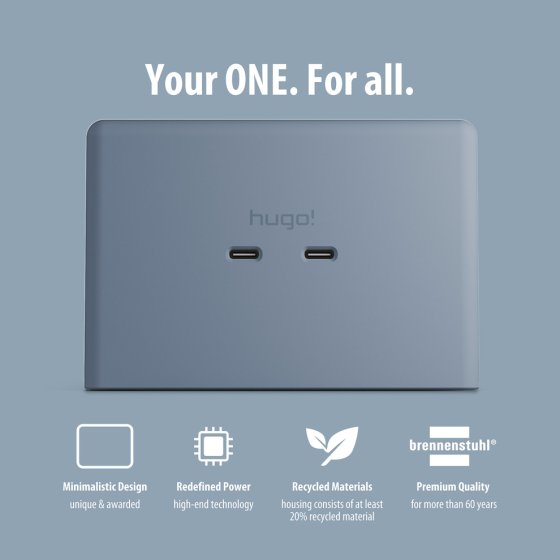 hugo! ONE Steckdosenwürfel mit USB C 20W PD ice blue - Anwendungsbild
